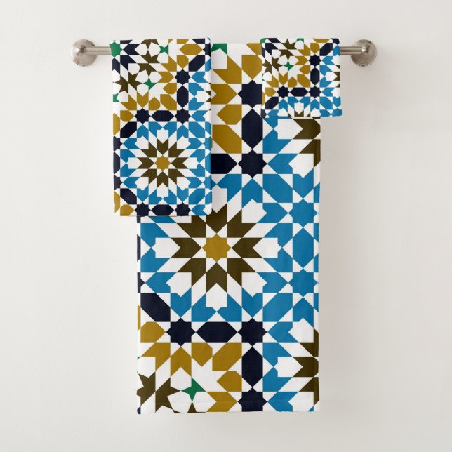 Conjunto De Toalhas Padrão Geométrico Boho Tradicional Mosaico Marroqu (Insitu)