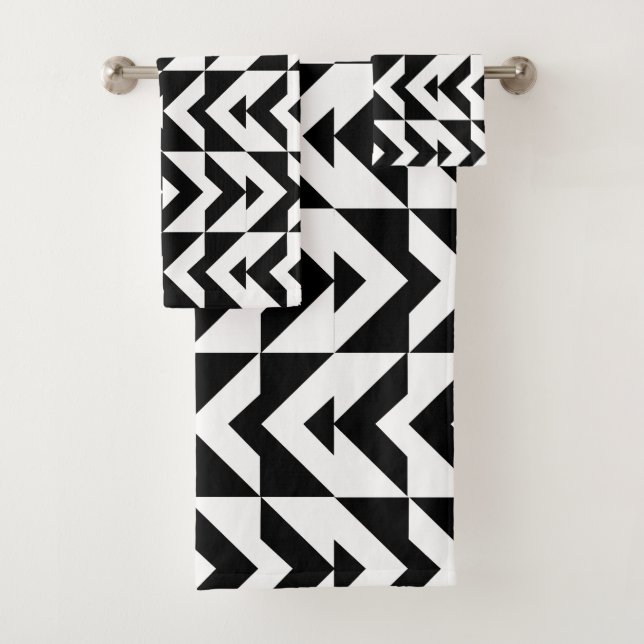 Conjunto De Toalhas Padrão Geométrico Chevron Preto e Branco (Insitu)