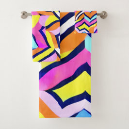 Conjunto De Toalhas Padrão Geométrico Colorido Artístico