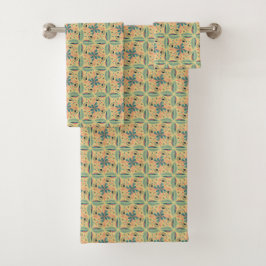 Conjunto De Toalhas padrão geométrico colorido em amarelo verde & azul