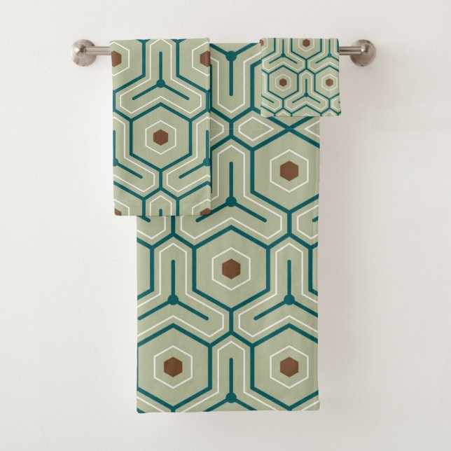 Conjunto De Toalhas Padrão geométrico com hexágonos interligados (Insitu)
