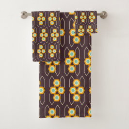 Conjunto De Toalhas Padrão geométrico com hexágonos laranja e azul