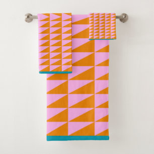 Conjunto De Toalhas Padrão Geométrico Cute Forma Turquesa Laranja Co