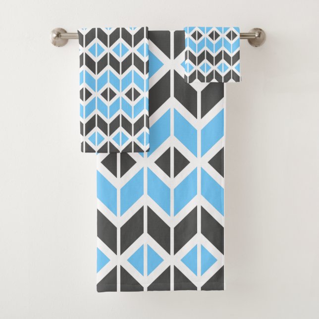 Conjunto De Toalhas Padrão Geométrico da Cinza Azul Moderna Herringbon (Insitu)