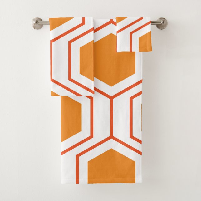 Conjunto De Toalhas Padrão geométrico de abstrato hexágono em laranja  (Insitu)