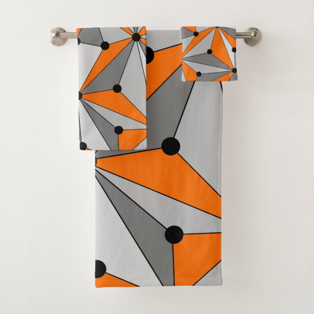 Conjunto De Toalhas Padrão geométrico de Abstrato - laranja e cinza. (Insitu)