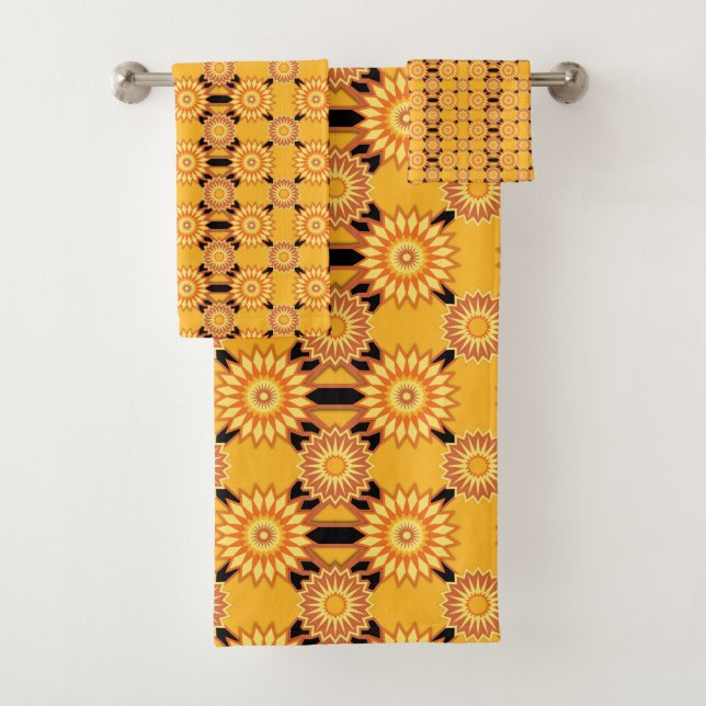 Conjunto De Toalhas Padrão geométrico de amarelo e flor preta (Insitu)