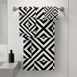 Conjunto De Toalhas Padrão Geométrico de Arte em Aberto Preto e Branco