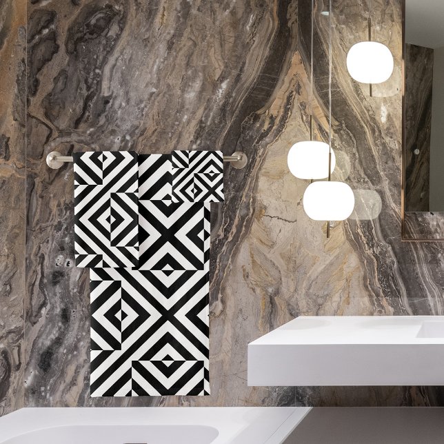 Conjunto De Toalhas Padrão Geométrico de Arte em Aberto Preto e Branco (Criador carregado)