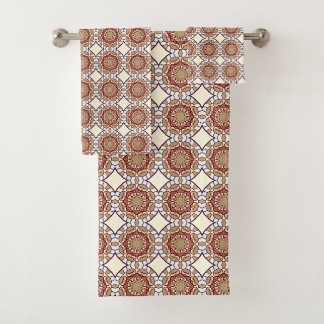 Conjunto De Toalhas Padrão geométrico de círculo laranja vermelho e do (Insitu)