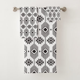 Conjunto De Toalhas Padrão geométrico de ikat étnico branco e preto