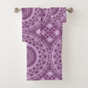 Conjunto De Toalhas Padrão Geométrico de Mandala Roxo e Lavanda