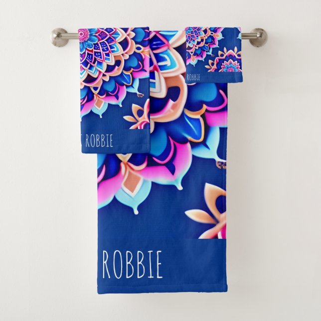 Conjunto De Toalhas Padrão Geométrico de Mandala Violet Pink (Insitu)