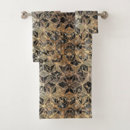 Conjunto De Toalhas Padrão geométrico de mármore e Dourado