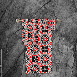 Conjunto De Toalhas Padrão Geométrico de Mosaico Vermelho Preto Branco