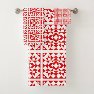 Conjunto De Toalhas Padrão Geométrico de Quilt do Vintage Red Christ