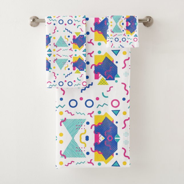 Conjunto De Toalhas Padrão Geométrico de Retro Memphis (Insitu)