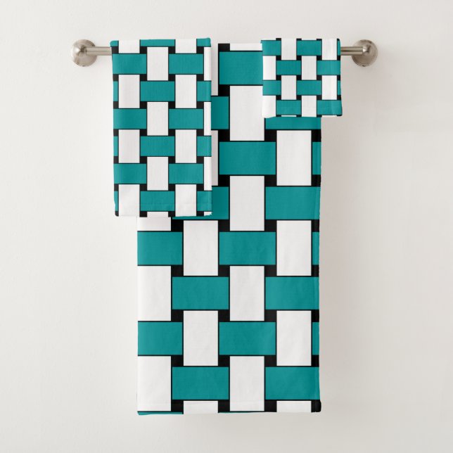 Conjunto De Toalhas Padrão Geométrico de Tear Azul e Branco (Insitu)