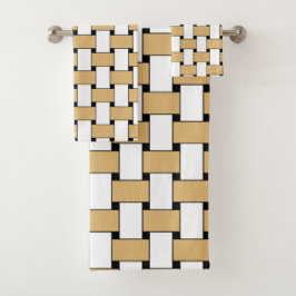 Conjunto De Toalhas Padrão Geométrico de Tear Dourado e Branco