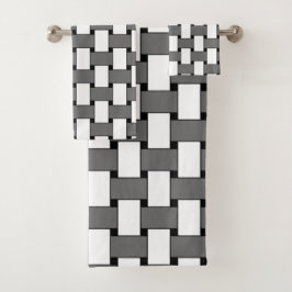 Conjunto De Toalhas Padrão Geométrico de Tecido Cinza e Branco