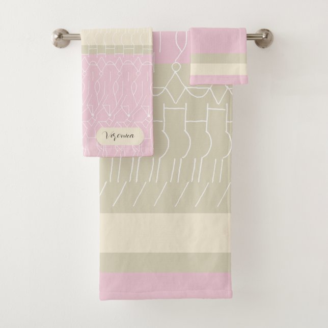 Conjunto De Toalhas Padrão Geométrico de Tons Pastel Personalizados Mo (Insitu)