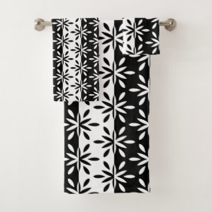 Conjunto De Toalhas Padrão Geométrico do Flor Gráfico Preto e Branco