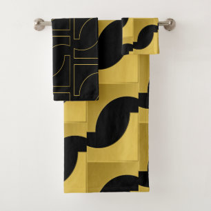 Conjunto De Toalhas Padrão Geométrico do Ouro Chic em Preto