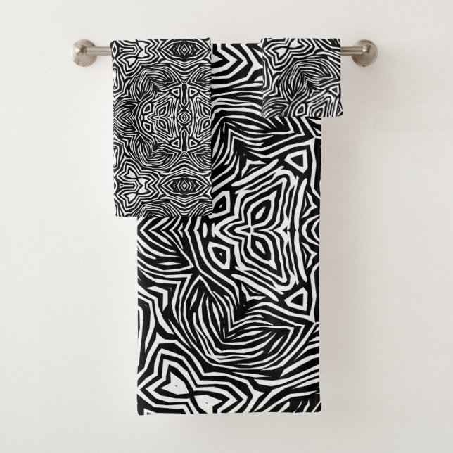 Conjunto De Toalhas Padrão geométrico dos abstrato a preto e branco (Insitu)