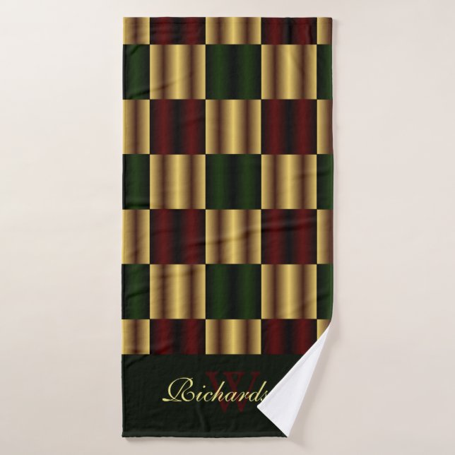 Conjunto De Toalhas Padrão Geométrico Dourado Brilhante Verde Quadrado (Toalha de Banho)