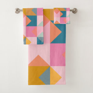Conjunto De Toalhas Padrão geométrico em cor-de-rosa e amarelo