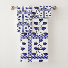 Padrão Geométrico Floral Azul Persa Asiático