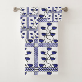 Conjunto De Toalhas Padrão Geométrico Floral Azul Persa Asiático