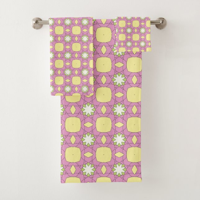 Conjunto De Toalhas Padrão geométrico floral retrô (Insitu)