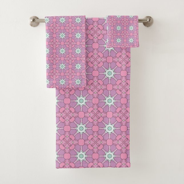 Conjunto De Toalhas Padrão geométrico floral rosa (Insitu)