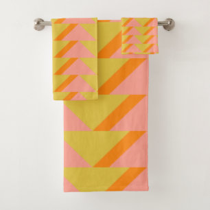 Conjunto De Toalhas Padrão Geométrico Laranja Amarelo Retroativo