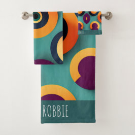 Conjunto De Toalhas Padrão Geométrico Laranja Azul Grande Círculos