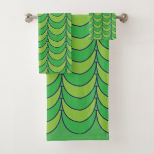 Conjunto De Toalhas Padrão Geométrico Metade Círculo Verde Geométrico