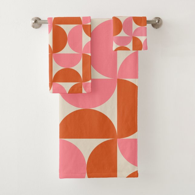 Conjunto De Toalhas padrão geométrico moderno de meados do século rosa (Insitu)