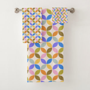 Conjunto De Toalhas Padrão Geométrico Moderno do Meio século Colori