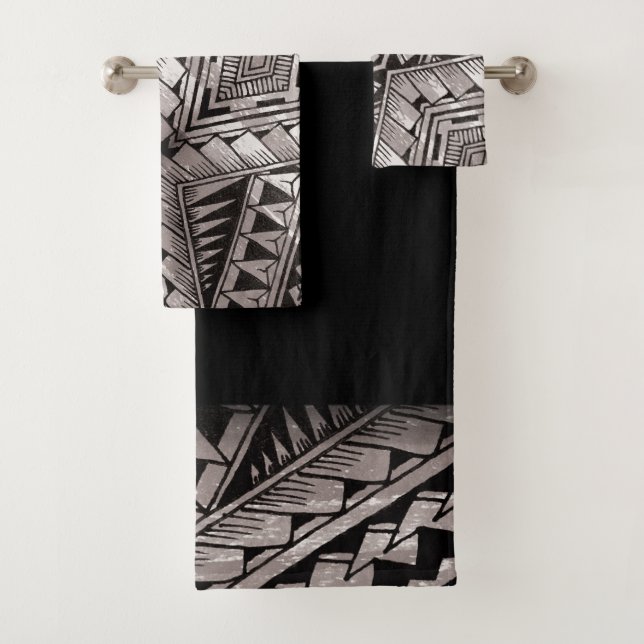 Conjunto De Toalhas Padrão Geométrico Moderno Preto e Branco (Insitu)