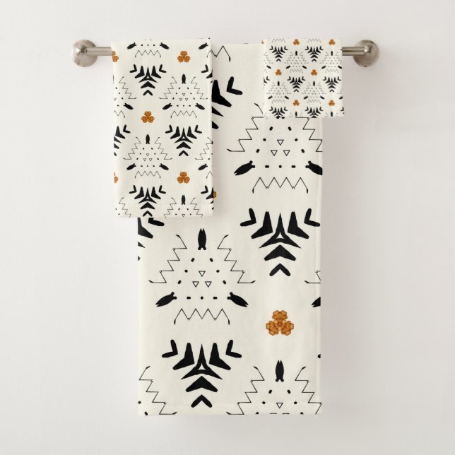Conjunto De Toalhas Padrão Geométrico Neutro Tribal  (Insitu)