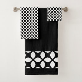 Conjunto De Toalhas Padrão Geométrico Preto e Branco