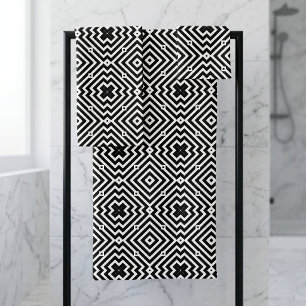 Conjunto De Toalhas Padrão Geométrico Preto e Branco de Arte Óptica Mo