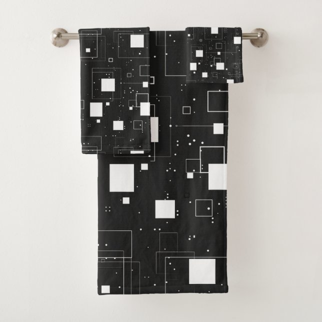 Conjunto De Toalhas Padrão Geométrico Retro Preto e Branco (Insitu)