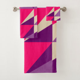 Conjunto De Toalhas Padrão Geométrico Rosa e Púrpura