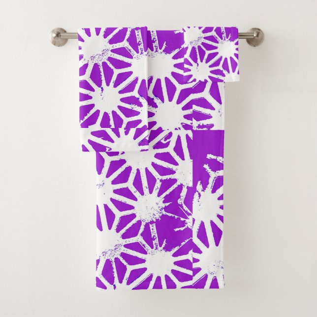 Conjunto De Toalhas Padrão geométrico roxo real (Insitu)