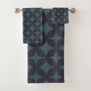Conjunto De Toalhas Padrão Geométrico Simples Azul Escuro