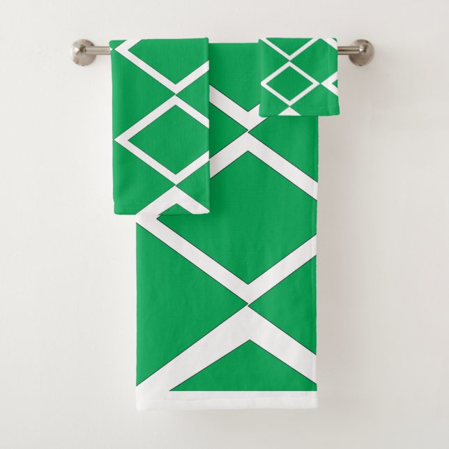 Conjunto De Toalhas Padrão Geométrico Triângulo Diamante Verde (Insitu)