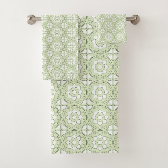 Conjunto De Toalhas Padrão geométrico verde decorativo (Insitu)