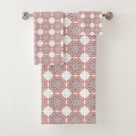 Conjunto De Toalhas Padrão geométrico vermelho e branco
